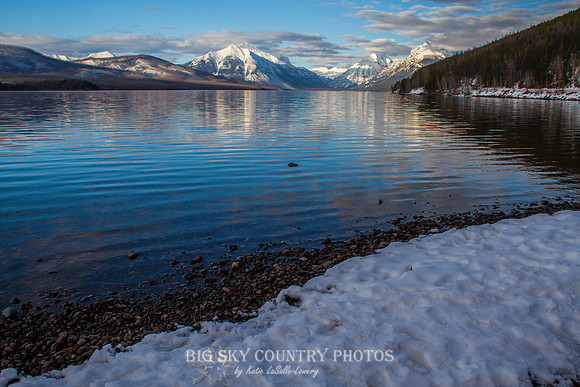 A view of the foot of Lake McDonald - Glacier National Park, with Stanton Mountain, Mount Vaught, Mount Brown and Little Matterhorn.